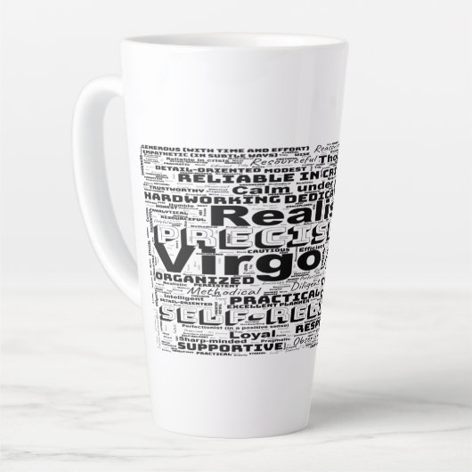 Virgo Zodiac Word Cloud Inspiratie Latte Mok (Linkerhoek)