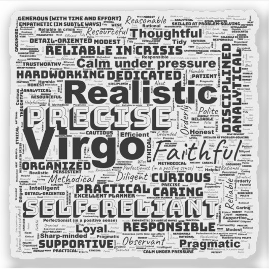 Virgo Zodiac Word Cloud Inspiratie Vinyl Sticker (Voorkant)