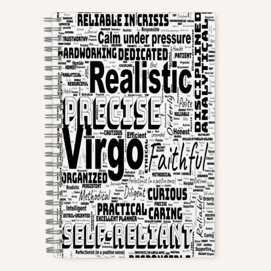 Virgo Zodiac Word Cloud Inspiration Spiral Notitieboek (Voorkant)