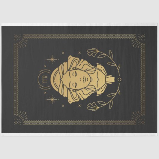 Virgo Zodiac Zwart en Goud Mystieke Horoscoop Tissuepapier (Voorkant)