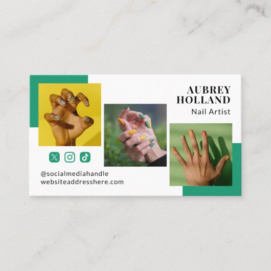 Viridian Green 3 foto's Social Media Nail Artiest Visitekaartje (Voorkant)