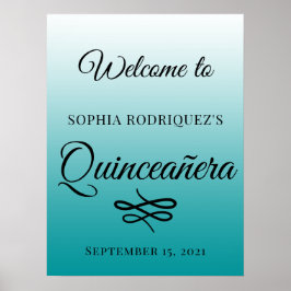 Viridian Green Quinceañera 15th Birthday Welkom Poster
