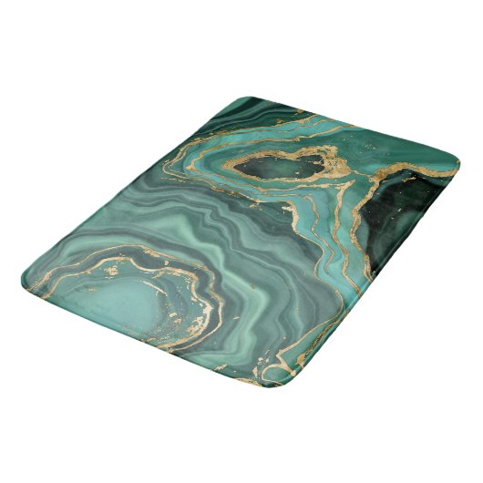 Viridian Groen Marmer en Goud Abstract Badmat (Gekanteld)