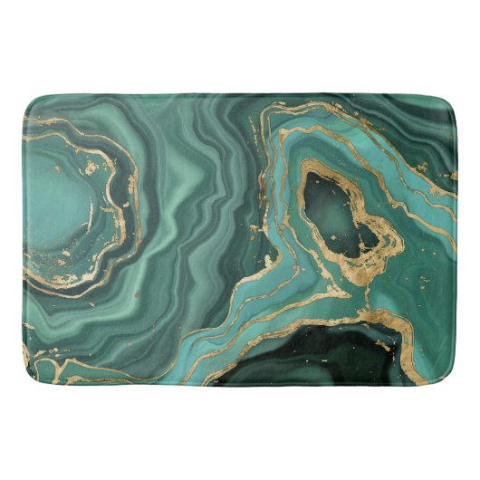 Viridian Groen Marmer en Goud Abstract Badmat (Voorkant)