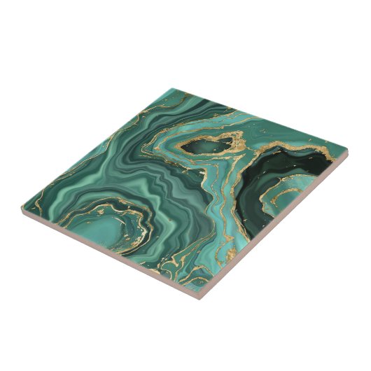 Viridian Groen Marmer en Goud Abstract Tegeltje (Zijkant)