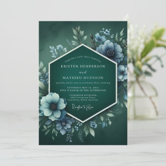 Viridian Hazy Anemone Wedding Kaart (Staand voorkant)