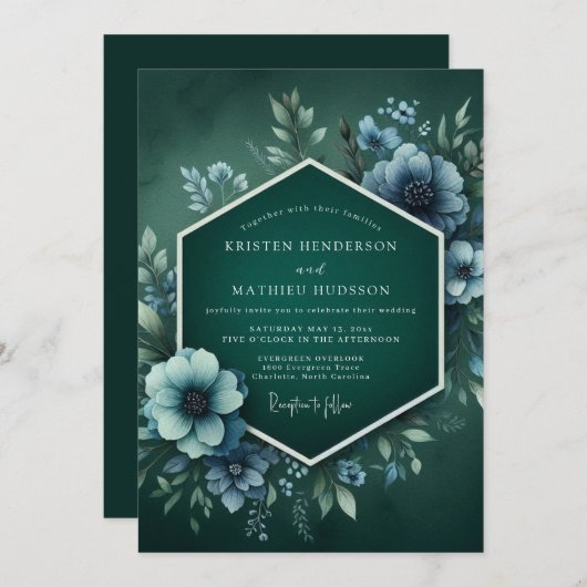 Viridian Hazy Anemone Wedding Kaart (Voorkant / Achterkant)