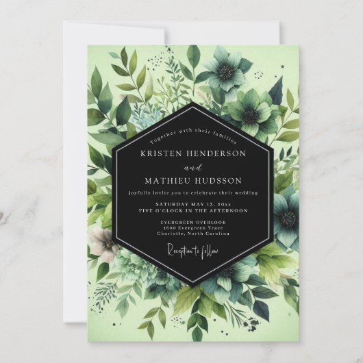 Viridian Painted Flora Wedding Kaart (Voorkant)