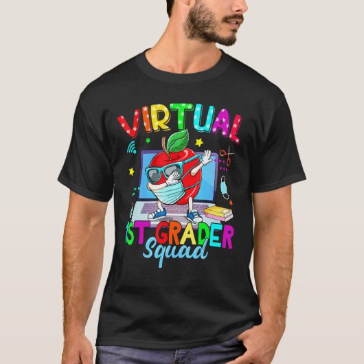 Virtual 1st Grade Squad Apple Mask Back To School  T-shirt (Voorkant)