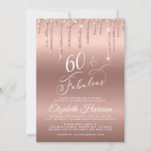 Virtual 60th Birthday Party Roos Gold Glitter Kaart (Voorkant)
