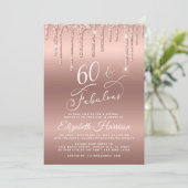 Virtual 60th Birthday Party Roos Gold Glitter Kaart (Staand voorkant)