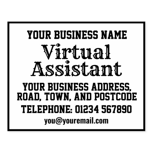 Virtual Assistant met naam, adres, enz. Rubberstempel (Afrduk)