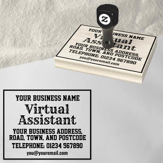 Virtual Assistant met naam, adres, enz. Rubberstempel