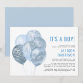 Virtual Baby Boy Shower-ballonnen Blue Glitter Kaart (Voorkant / Achterkant)