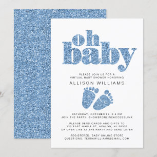 Virtual Baby Boy Shower Blue Glitter Kaart