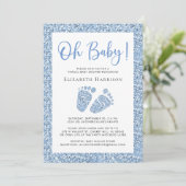 Virtual Baby Boy Shower Blue Glitter Uitnodiging (Staand voorkant)