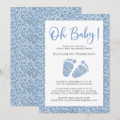 Virtual Baby Boy Shower Blue Glitter Uitnodiging (Voorkant / Achterkant)