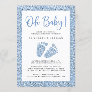 Virtual Baby Boy Shower Blue Glitter Uitnodiging