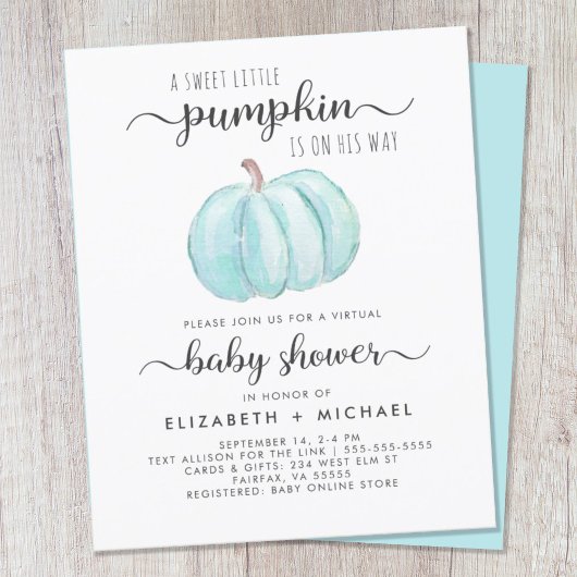 Virtual Baby Boy Shower Blue Pumpkin-uitnodiging