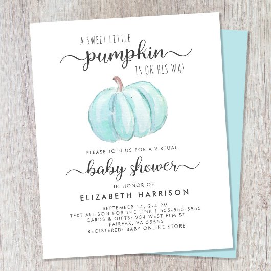 Virtual Baby Boy Shower Blue Pumpkin-uitnodiging