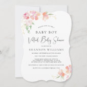 Virtual Baby Boy Shower Pink Floral Waterverf Kaart (Voorkant)