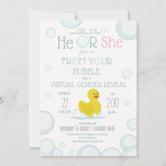 Virtual Baby Gender onthult Duck Waddle Kaart (Voorkant)