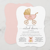Virtual Baby Girl Shower Retro Carriage Pink Gold Kaart (Voorkant / Achterkant)