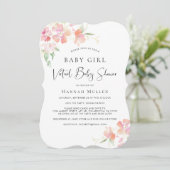 Virtual Baby Meisje Douche Roze Bloemen Waterverf Kaart (Staand voorkant)