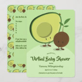 Virtual Baby shower Avocado en Pit Cartoon Kaart (Voorkant / Achterkant)
