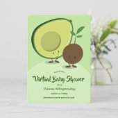 Virtual Baby shower Avocado en Pit Cartoon Kaart (Staand voorkant)