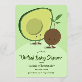 Virtual Baby shower Avocado en Pit Cartoon Kaart