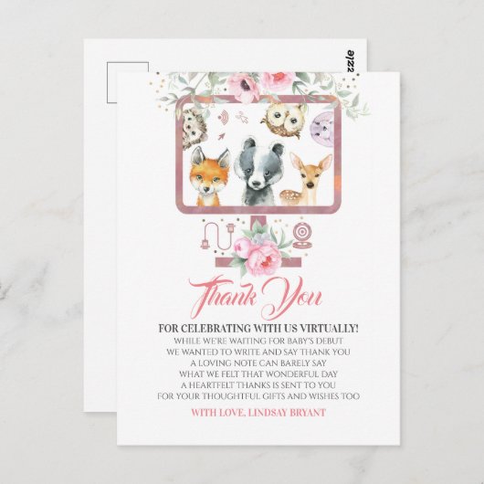 Virtual Baby shower Bedankt Briefkaart (Voorkant / Achterkant)