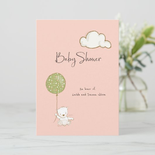 Virtual Baby shower Beer Meisje Peach Roze Save The Date (Staand voorkant)