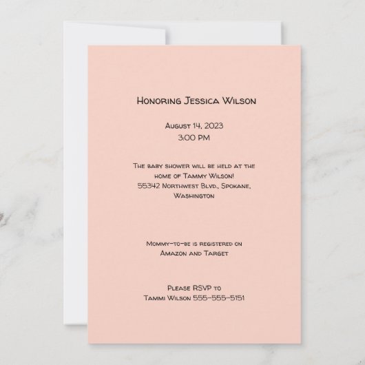 Virtual Baby shower Beer Meisje Peach Roze Save The Date (Achterkant)