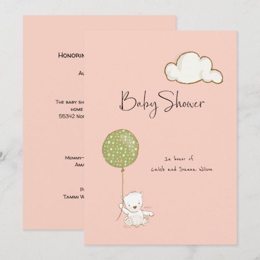 Virtual Baby shower Beer Meisje Peach Roze Save The Date (Voorkant / Achterkant)