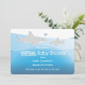 Virtual Baby shower Blue Ocean Shark Cartoon Kaart (Staand voorkant)