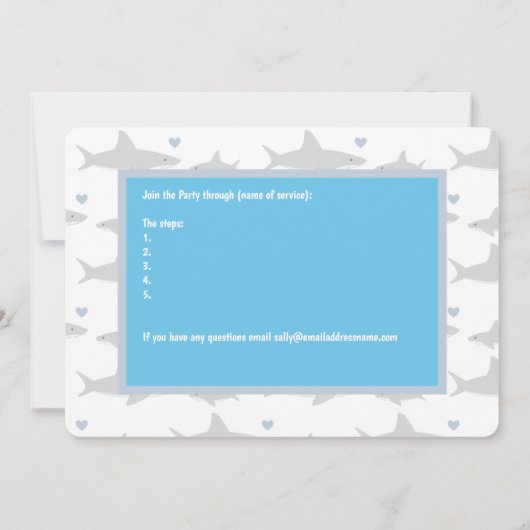 Virtual Baby shower Blue Ocean Shark Cartoon Kaart (Achterkant)
