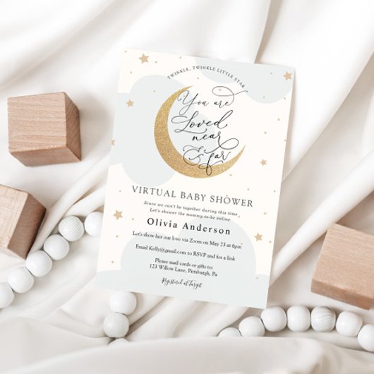 Virtual Baby shower Blue Twinkle Star en Moon Kaart