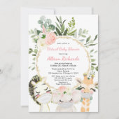 Virtual baby shower blush roze gouden bloemdieren kaart (Voorkant)