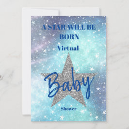 Virtual Baby shower Boy Blue Modern Star is gebore Kaart