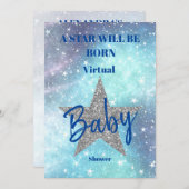 Virtual Baby shower Boy Blue Modern Star is gebore Kaart (Voorkant / Achterkant)