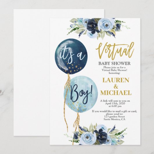 Virtual Baby shower boy Kaart (Voorkant / Achterkant)