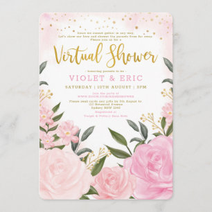 Virtual Baby shower by Mail Blush Pink Gold Rozen Kaart