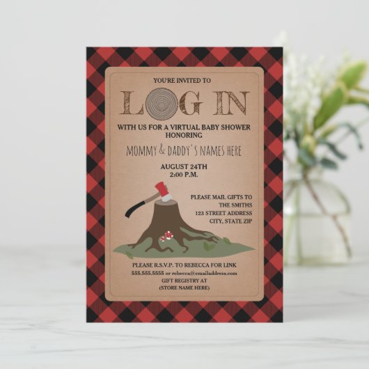 Virtual Baby shower by Mail Log in Lumberjack Kaart (Staand voorkant)