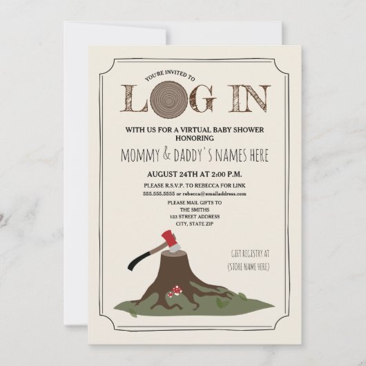 Virtual Baby shower by Mail Log in Tree Kaart (Voorkant)