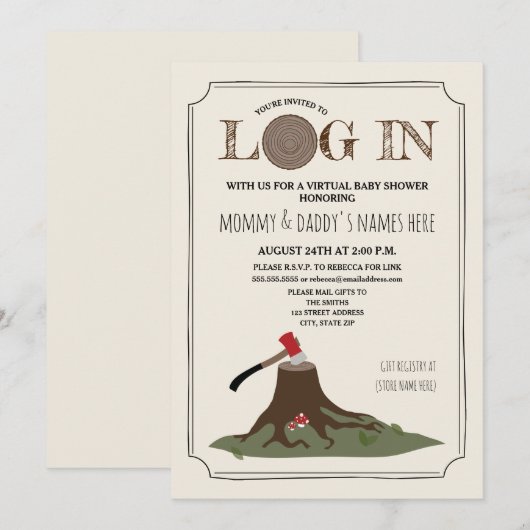 Virtual Baby shower by Mail Log in Tree Kaart (Voorkant / Achterkant)