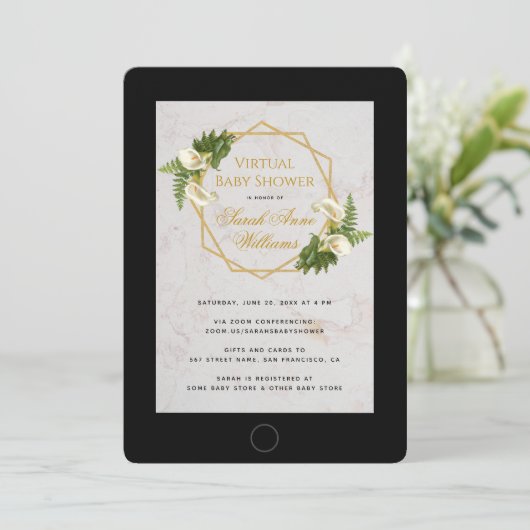 Virtual Baby shower Calla Lelies Bloemengeometrisc Kaart (Staand voorkant)