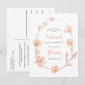 Virtual Baby shower Coral Floral Waterverf Uitnodiging Briefkaart (Voorkant / Achterkant)
