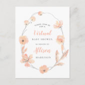 Virtual Baby shower Coral Floral Waterverf Uitnodiging Briefkaart (Voorkant)