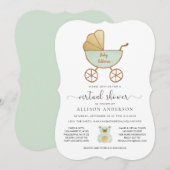 Virtual Baby shower Cute Retro Carriage Mint Gold Kaart (Voorkant / Achterkant)